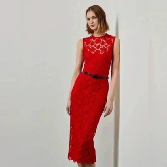 Ralph Lauren Collection Purple Label Embroidered Lace Crochet Red Midi Dress 2 - Picture 3 of 14